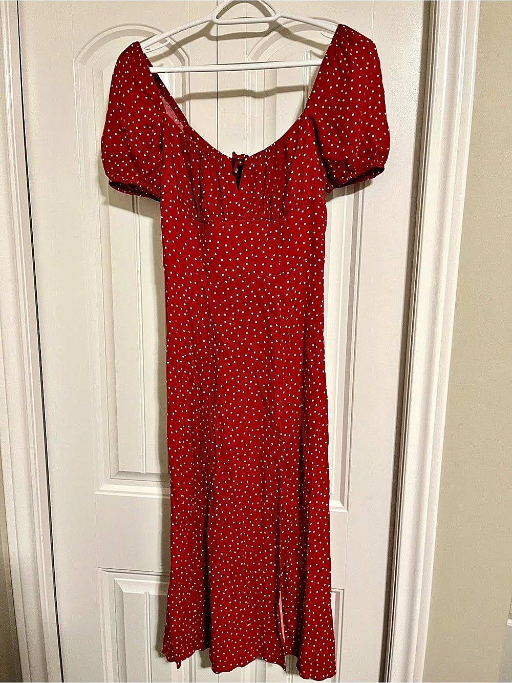 Reformation Lacey Dress Red & White Polka Dot Midi Dress Size 4